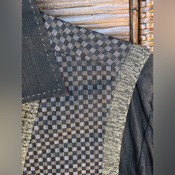 NAT NAST Charcoal SHIRT JAC +Checkerboard Vest w/Pockets 100% Silk M - Picture 4 of 7